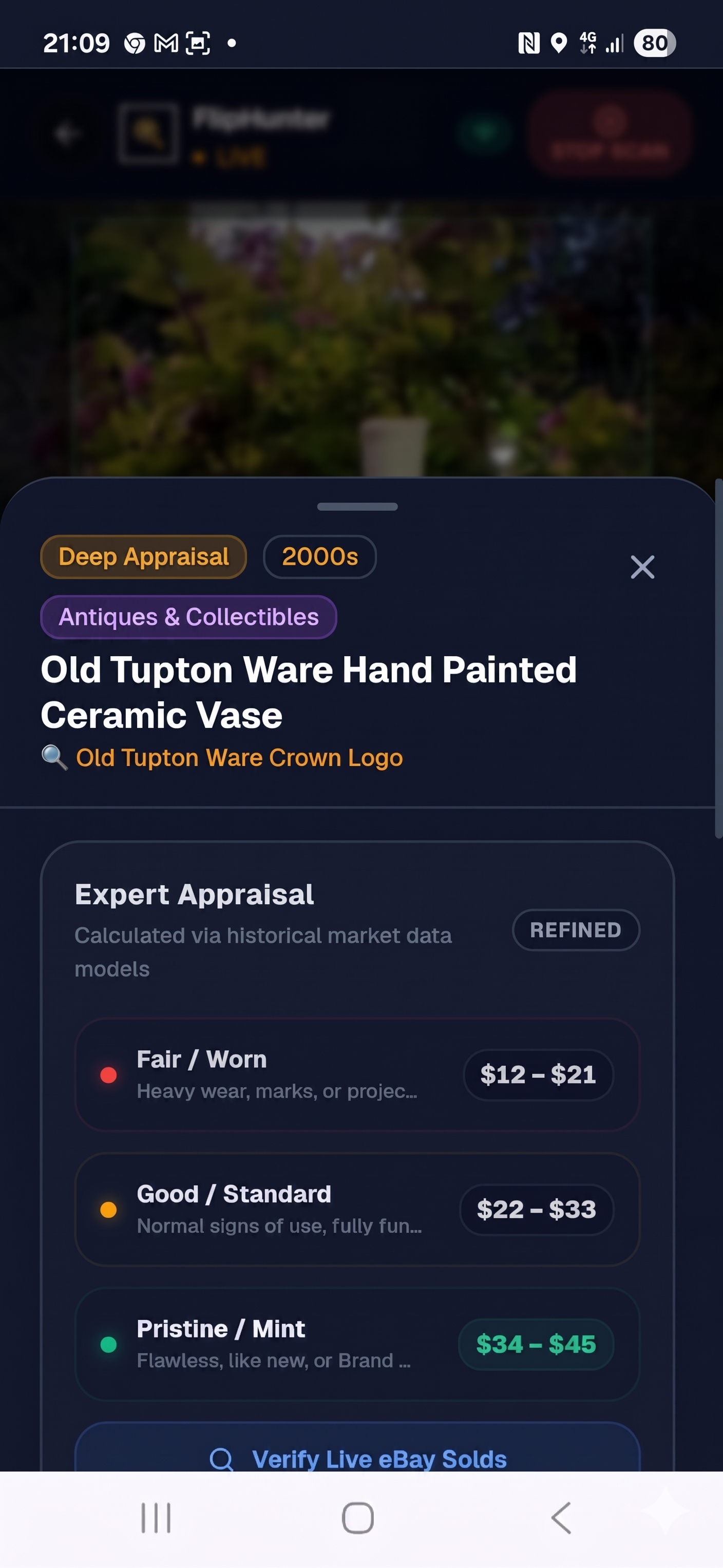 FlipHunter deep analysis results screen showing estimated US profit and marketplace comparisons